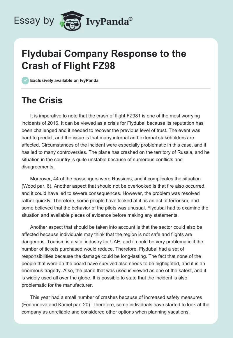 Flydubai Company Response to the Crash of Flight FZ98. Page 1