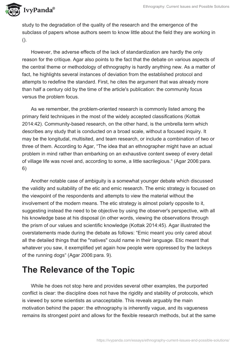 Ethnography: Current Issues and Possible Solutions. Page 2