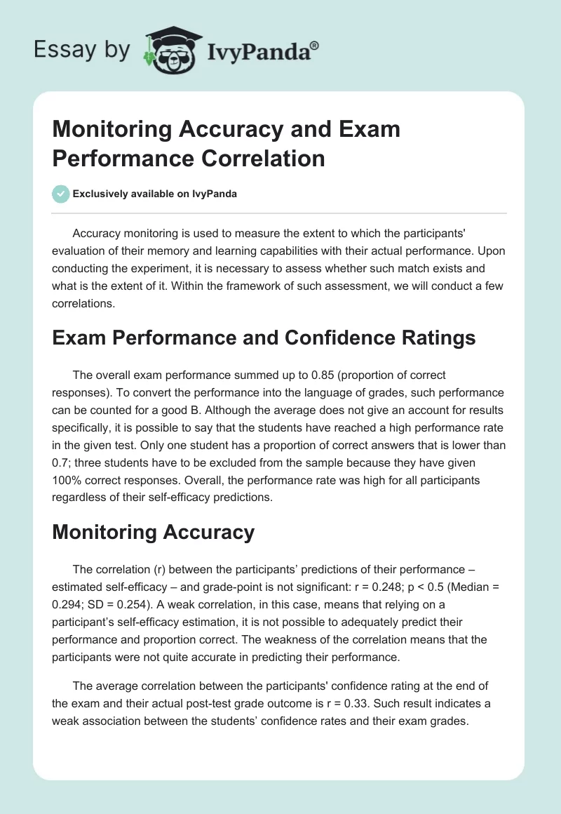 Monitoring Accuracy and Exam Performance Correlation. Page 1