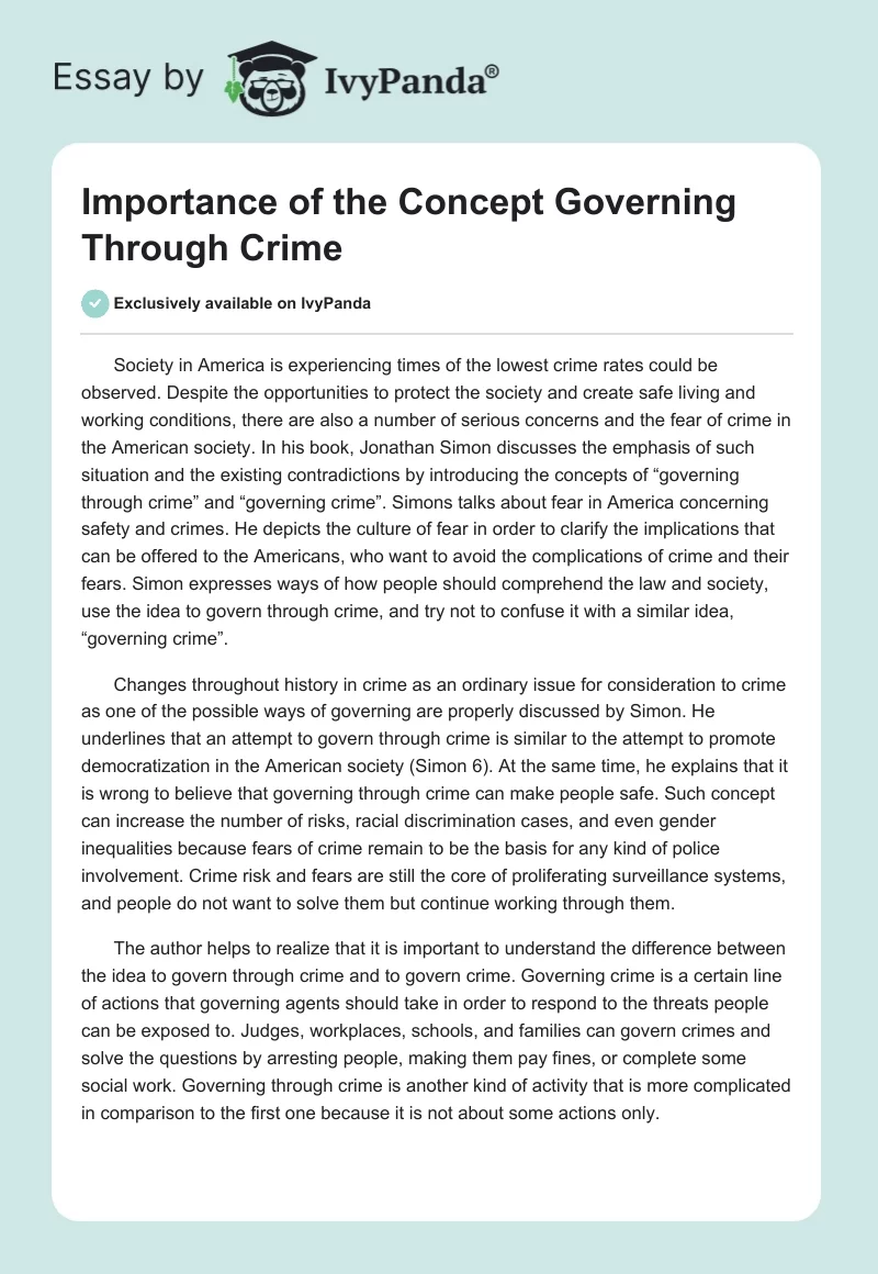 Importance of the Concept "Governing Through Crime". Page 1