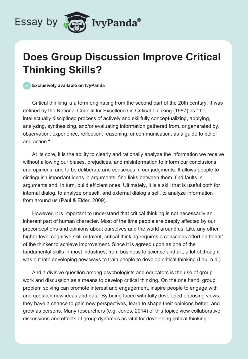 Does Group Discussion Improve Critical Thinking Skills?. Page 1