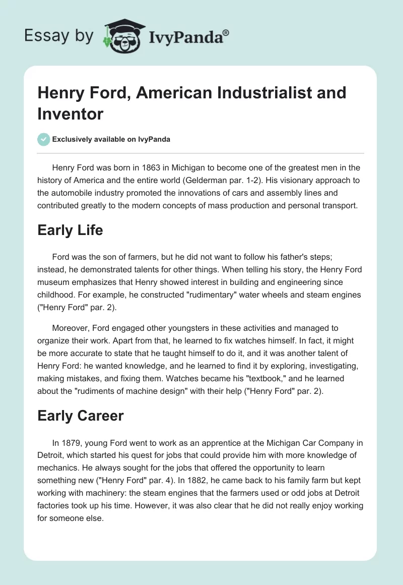 Henry Ford, American Industrialist and Inventor. Page 1