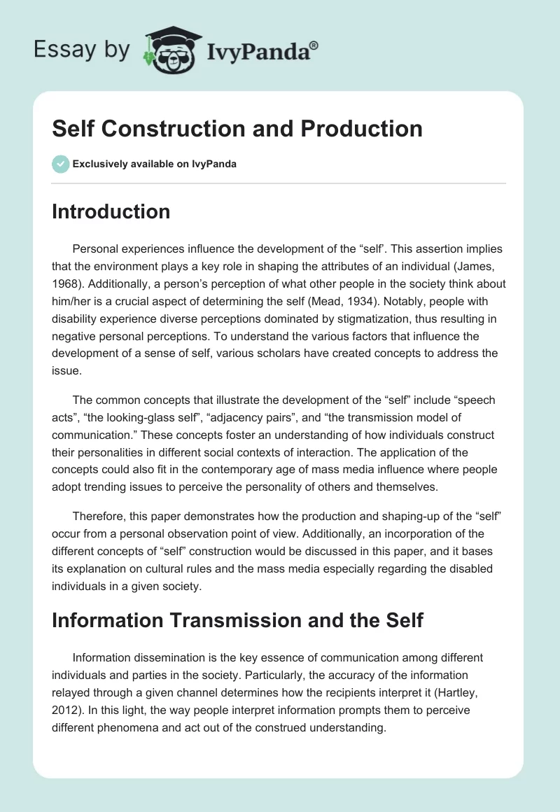 Self Construction and Production. Page 1