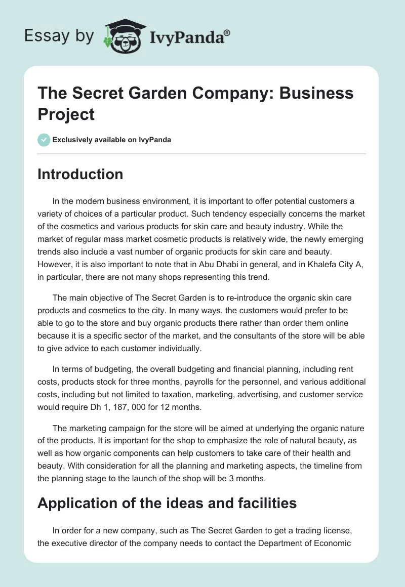 The Secret Garden Company: Business Project. Page 1