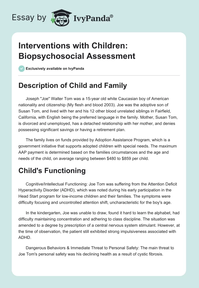 Interventions with Children: Biopsychosocial Assessment. Page 1
