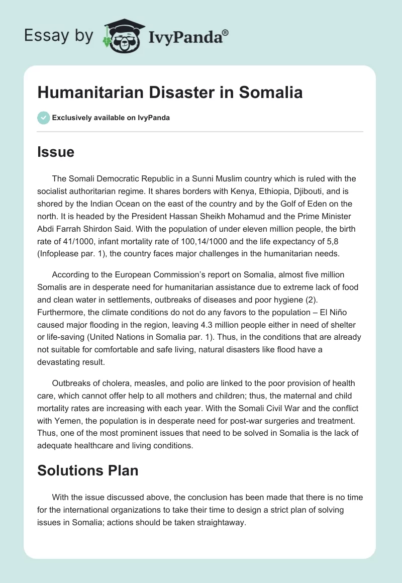 Humanitarian Disaster in Somalia. Page 1
