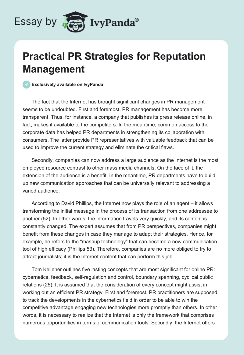 Practical PR Strategies for Reputation Management. Page 1