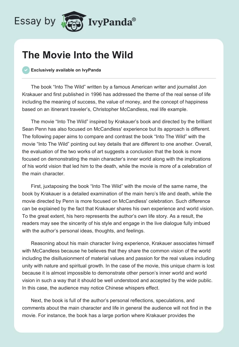 The Movie "Into the Wild". Page 1
