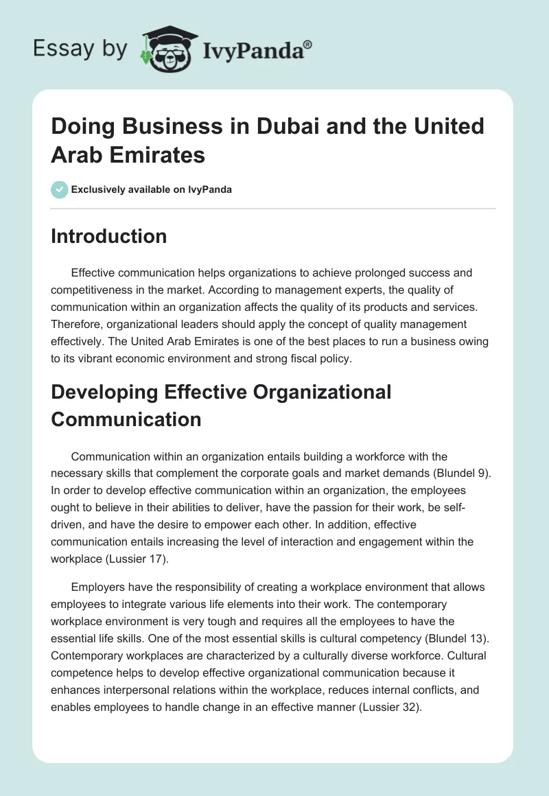 Doing Business in Dubai and the United Arab Emirates. Page 1