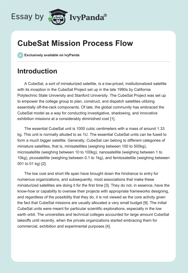 CubeSat Mission Process Flow. Page 1