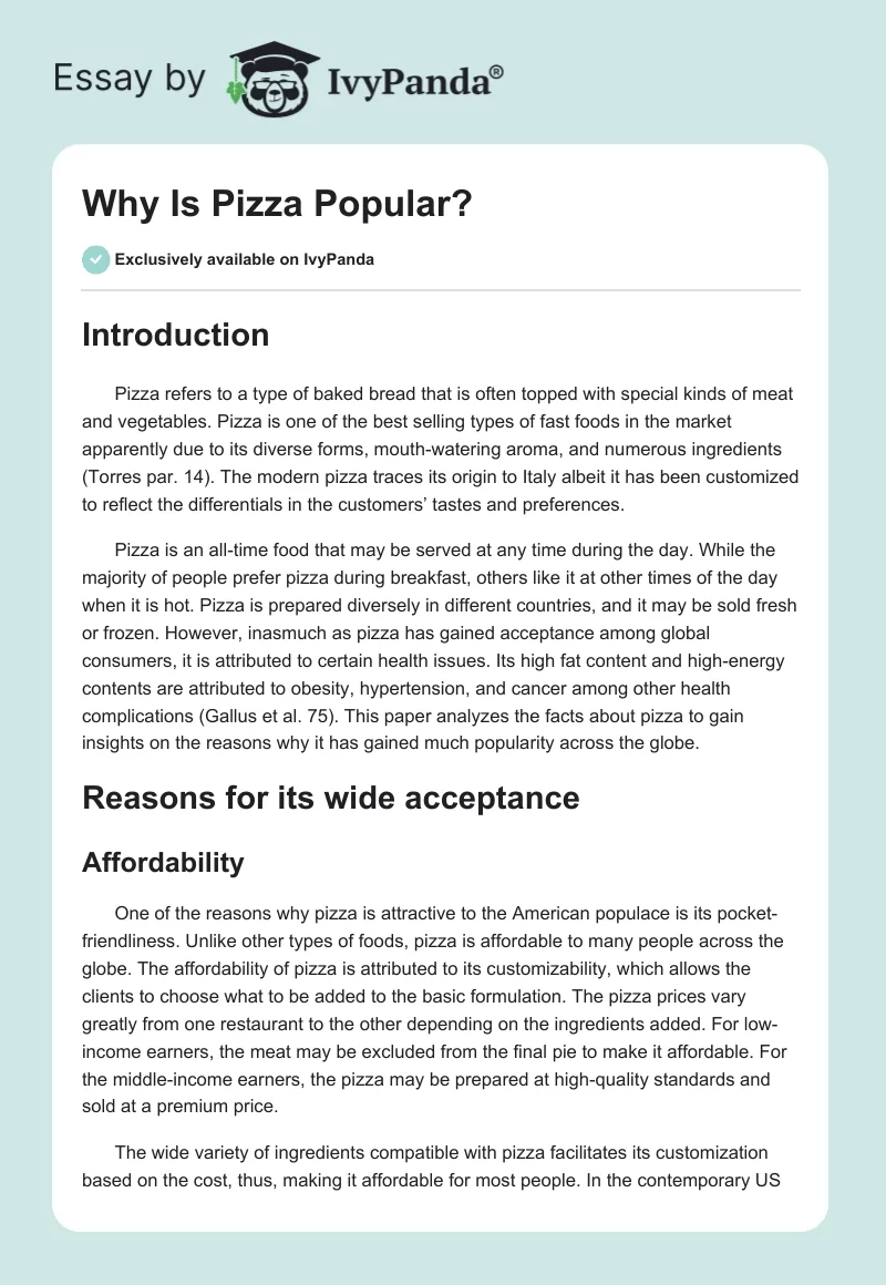 Why Is Pizza Popular?. Page 1
