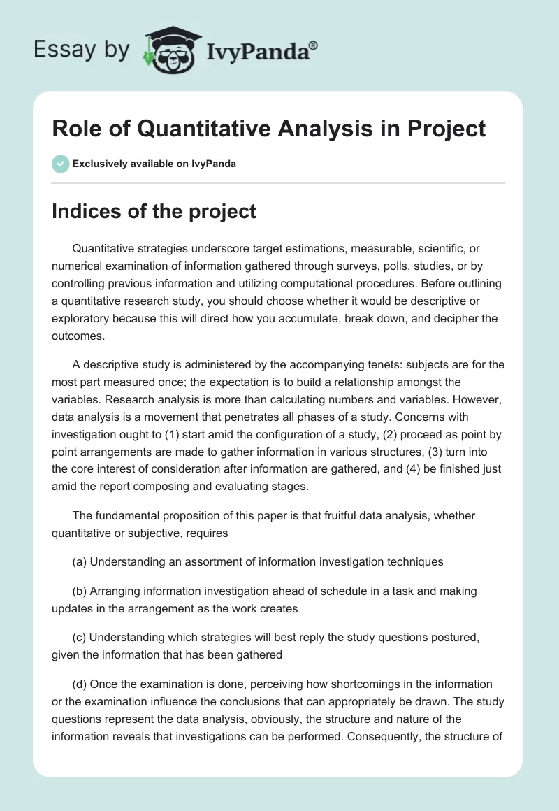 Role of Quantitative Analysis in Project. Page 1