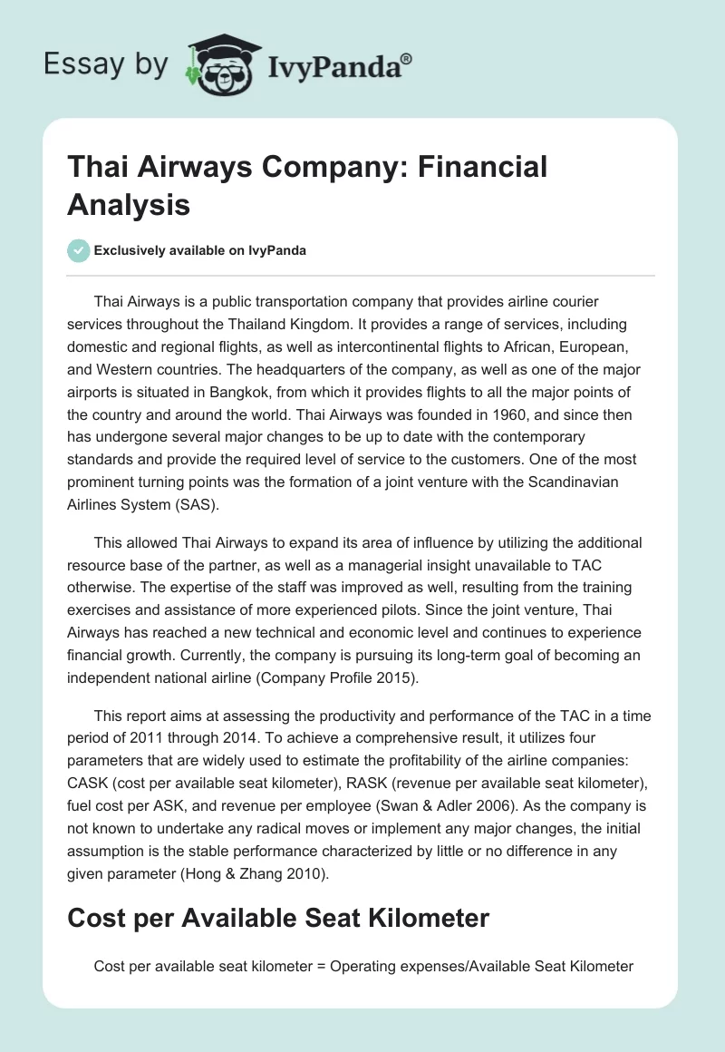 Thai Airways Company: Financial Analysis. Page 1