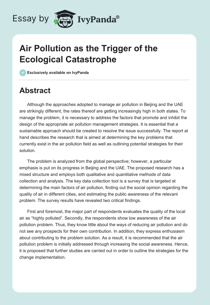 Air Pollution as the Trigger of the Ecological Catastrophe. Page 1
