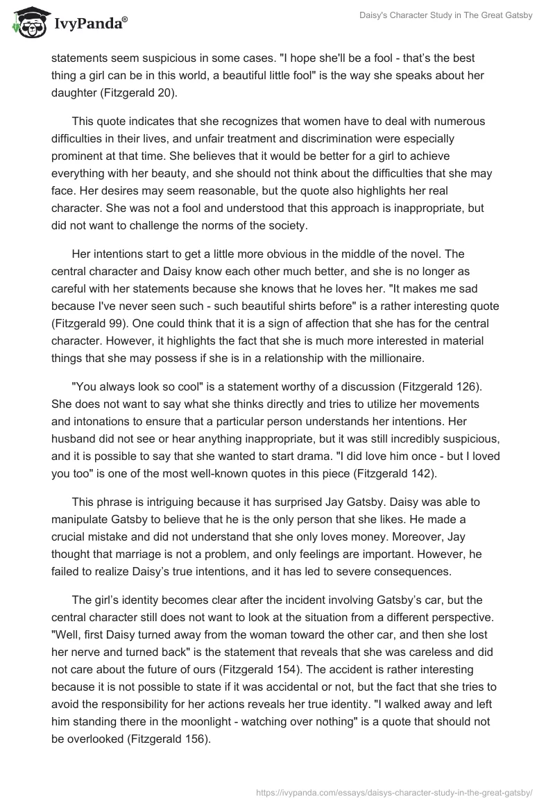 Daisy's Character Study in "The Great Gatsby". Page 2
