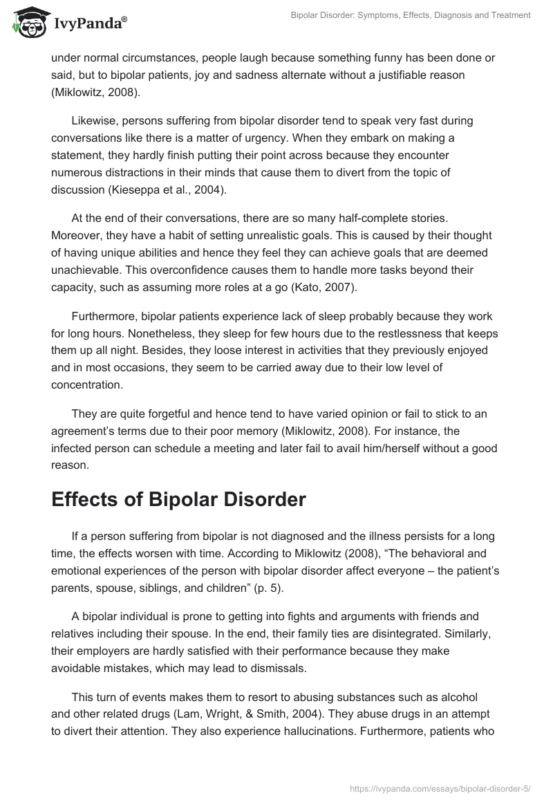 Bipolar Disorder: Symptoms, Effects, Diagnosis and Treatment. Page 2