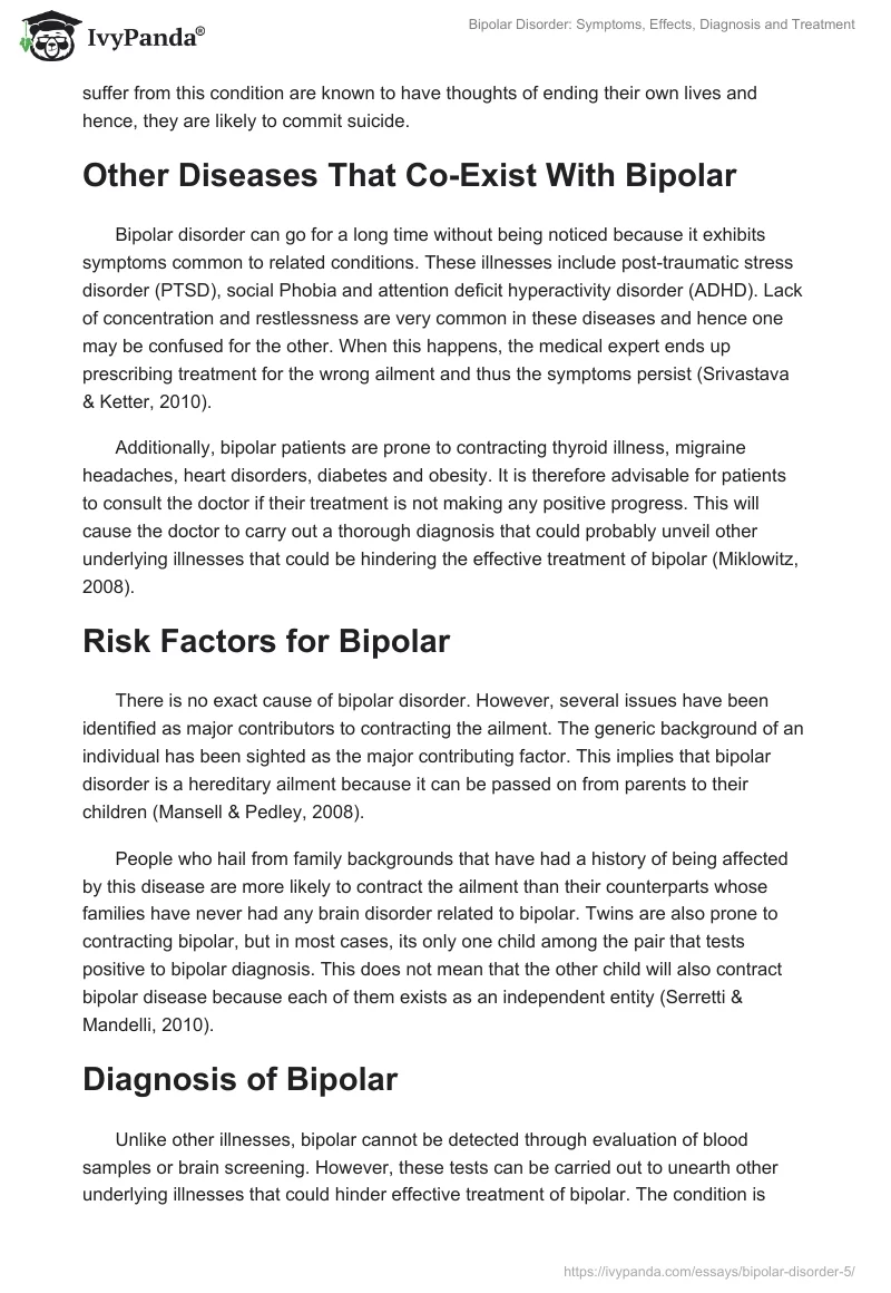 Bipolar Disorder: Symptoms, Effects, Diagnosis and Treatment. Page 3