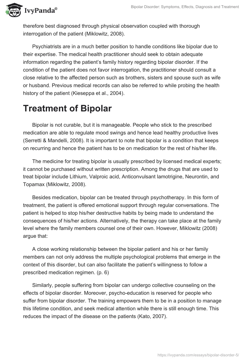 Bipolar Disorder: Symptoms, Effects, Diagnosis and Treatment. Page 4