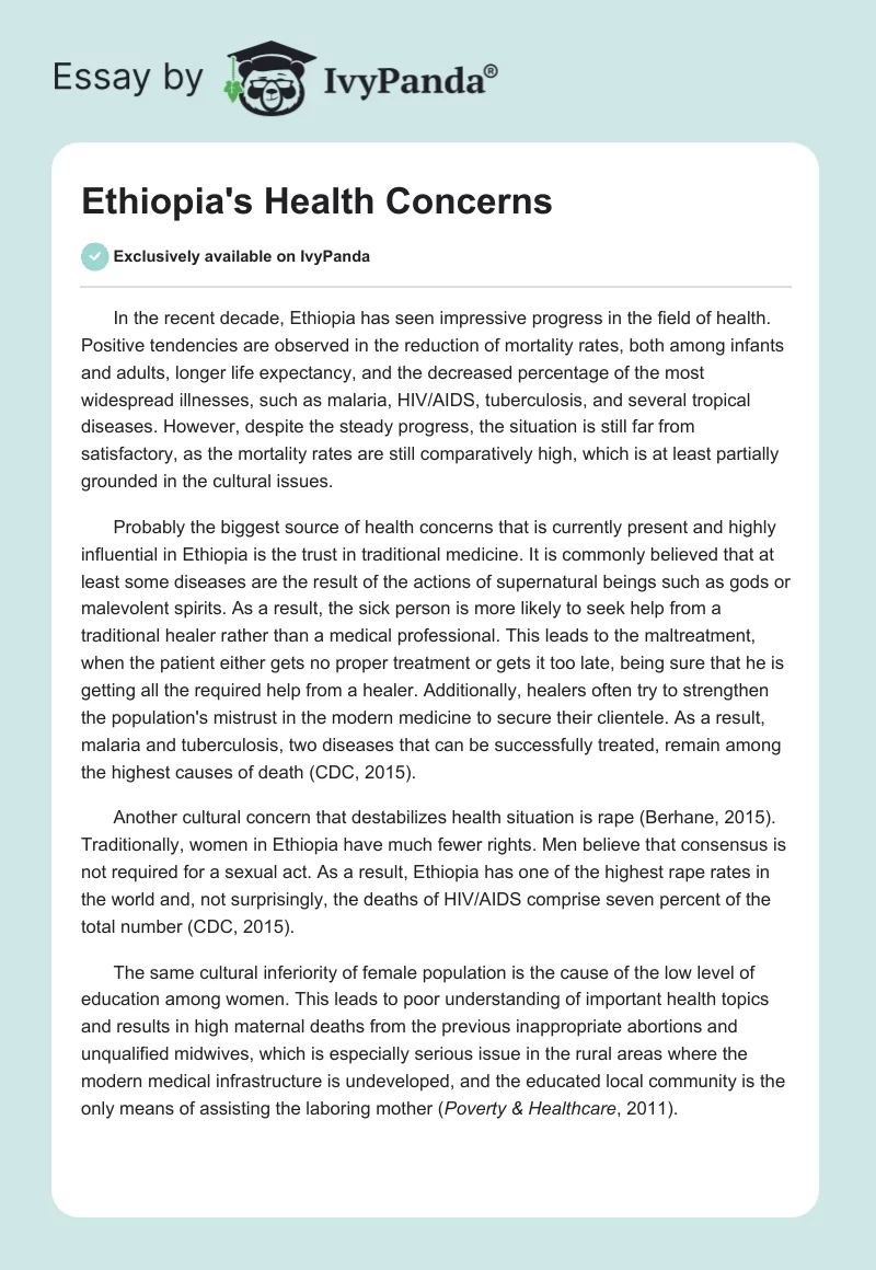 Ethiopia's Health Concerns. Page 1