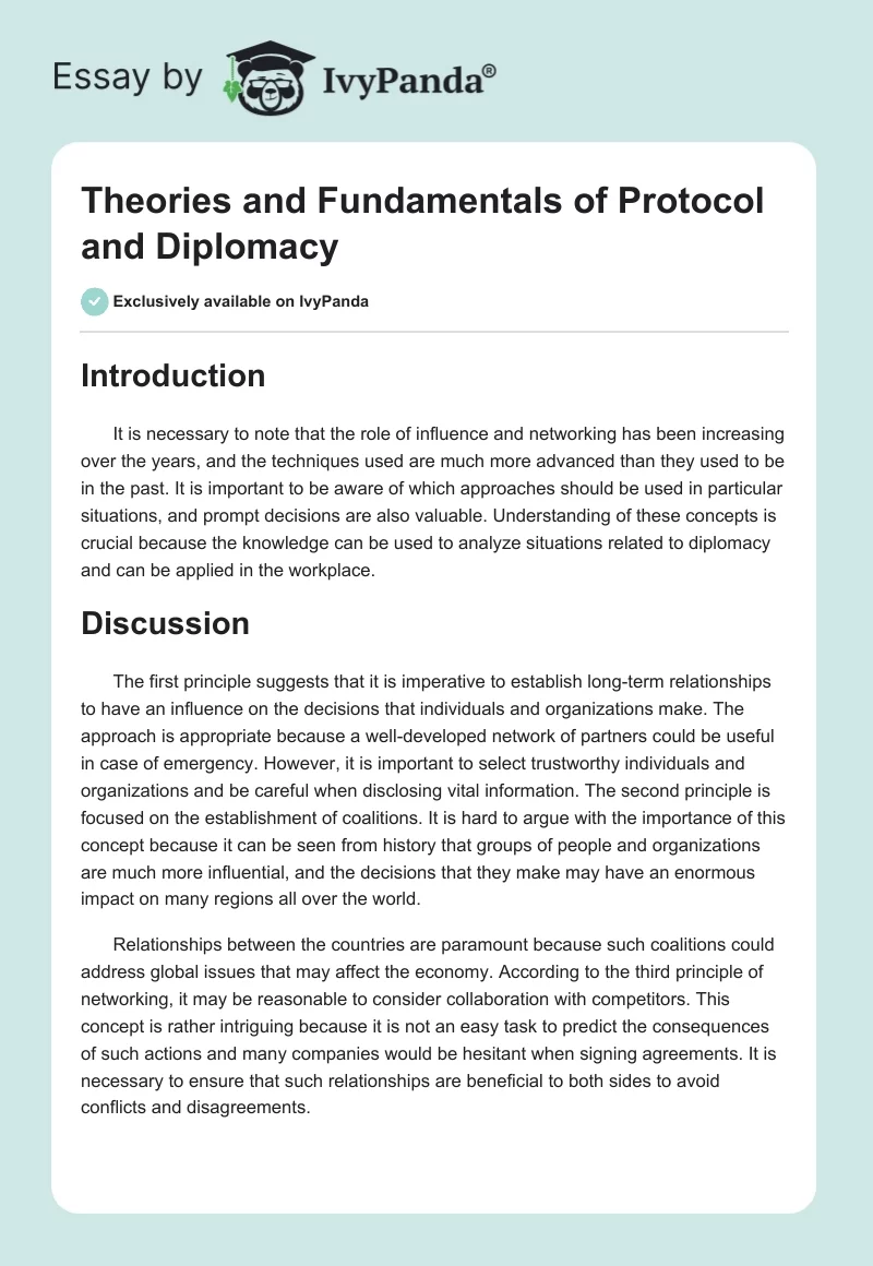 Theories and Fundamentals of Protocol and Diplomacy. Page 1