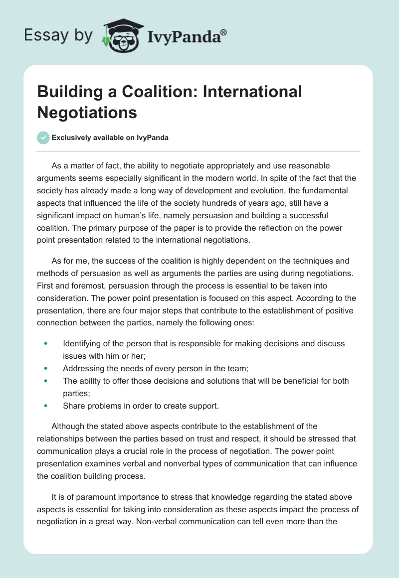 Building a Coalition: International Negotiations. Page 1
