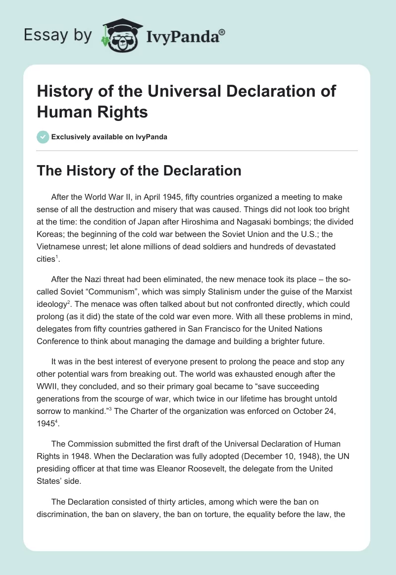 History of the Universal Declaration of Human Rights. Page 1