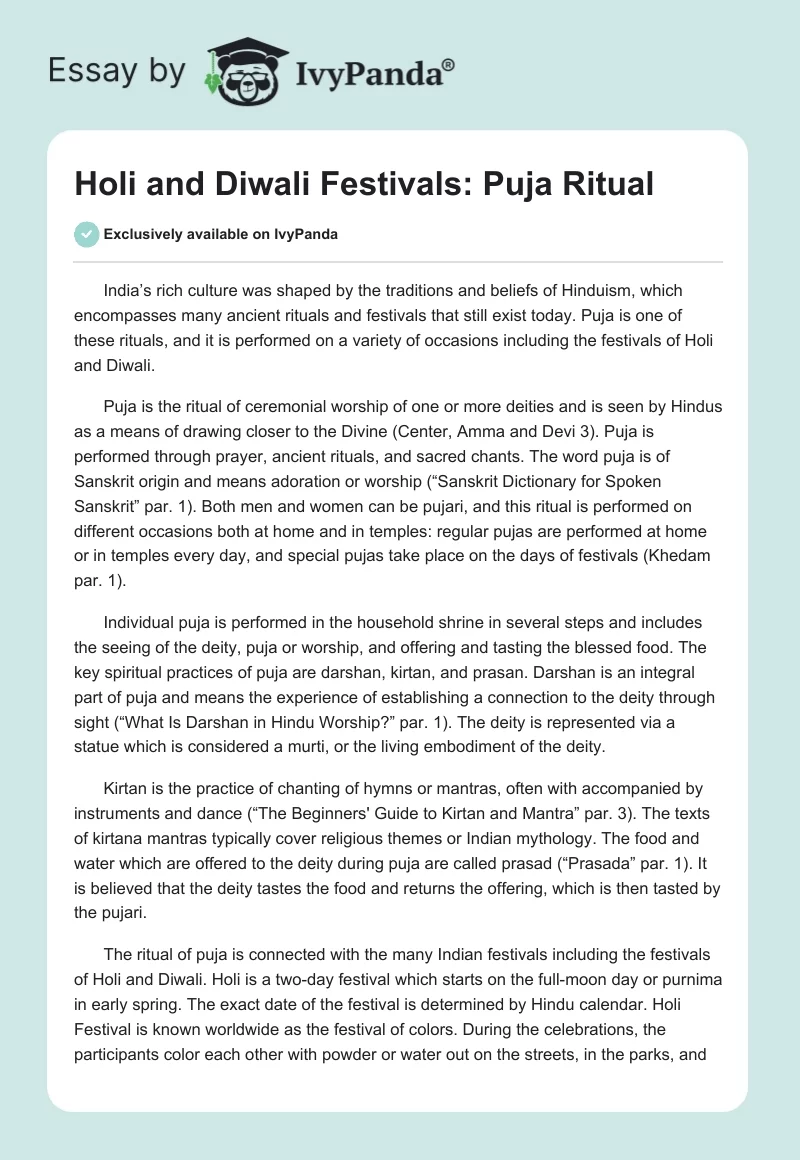 Holi and Diwali Festivals: Puja Ritual. Page 1