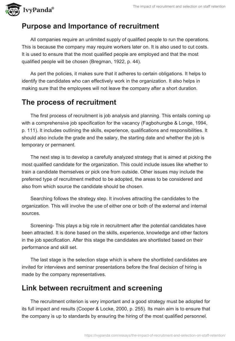 The Impact of Recruitment and Selection on Staff Retention. Page 3