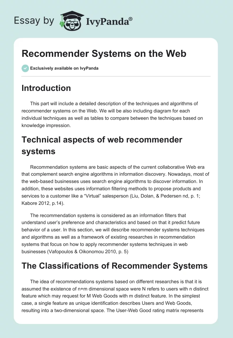 Recommender Systems on the Web. Page 1