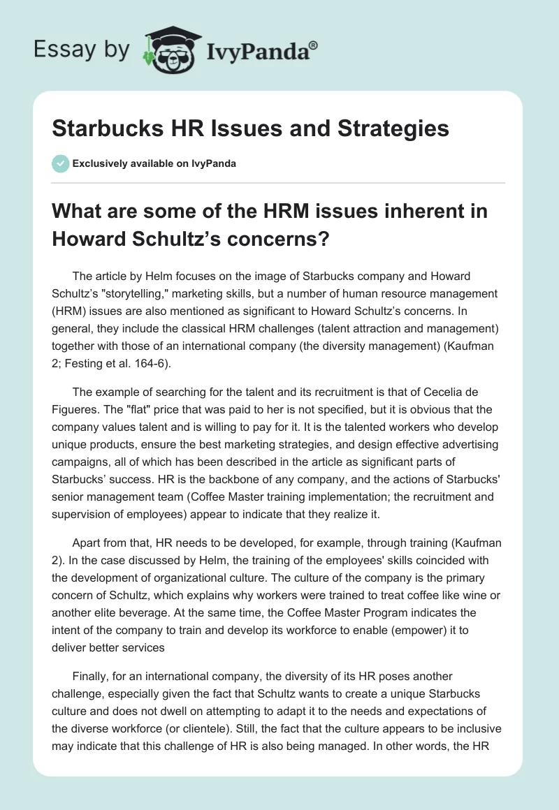 Starbucks HR Issues and Strategies. Page 1
