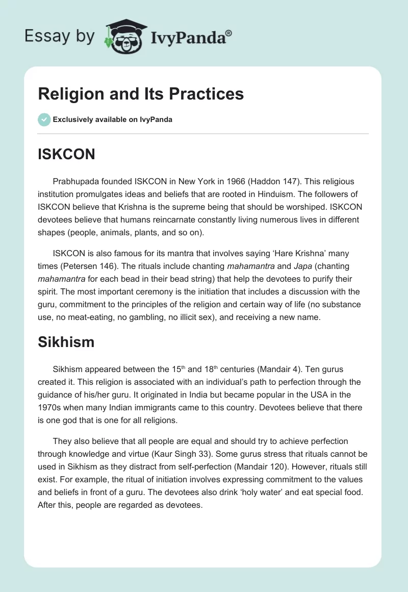 Religion and Its Practices. Page 1