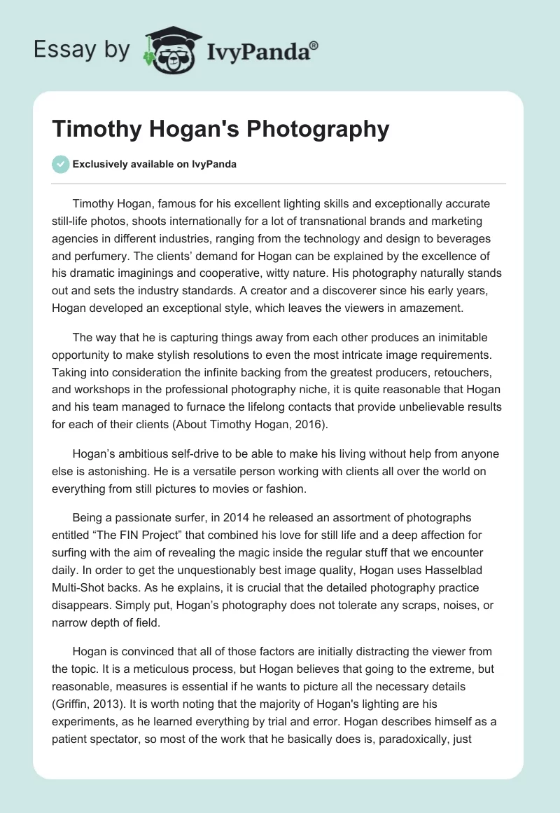 Timothy Hogan's Photography. Page 1