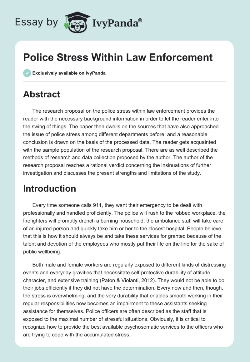 Police Stress Within Law Enforcement. Page 1