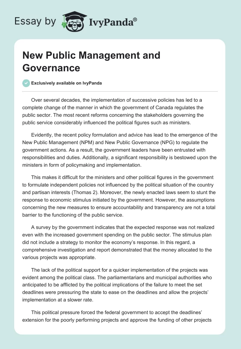 New Public Management and Governance. Page 1