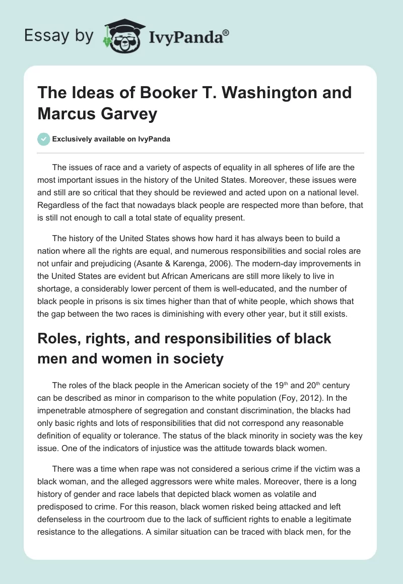 The Ideas of Booker T. Washington and Marcus Garvey. Page 1