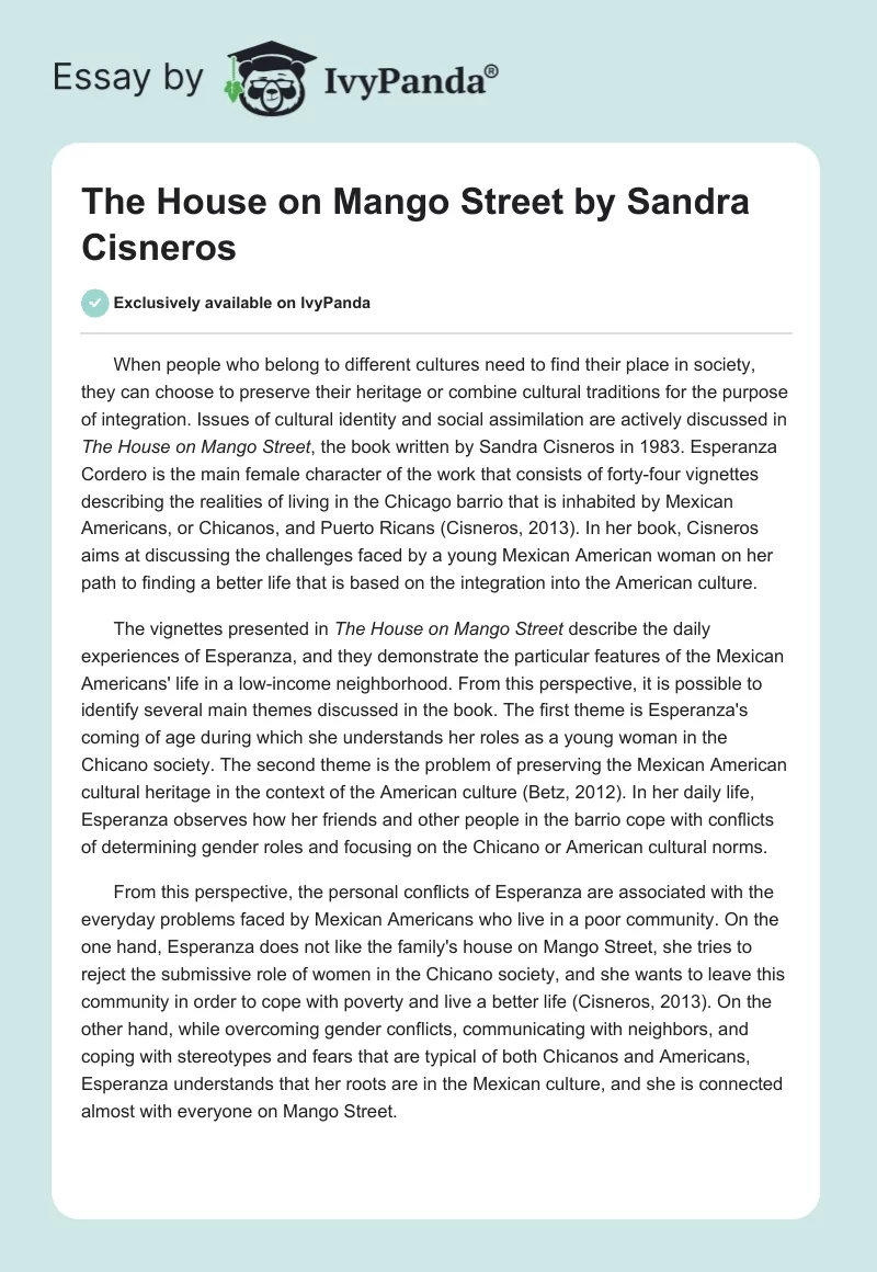 "The House on Mango Street" by Sandra Cisneros. Page 1