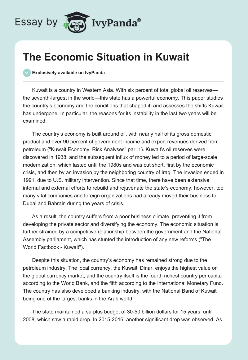 The Economic Situation in Kuwait. Page 1