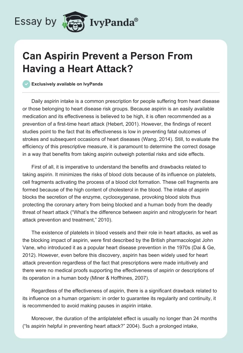 Can Aspirin Prevent a Person From Having a Heart Attack?. Page 1