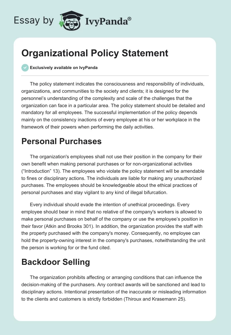 Organizational Policy Statement. Page 1