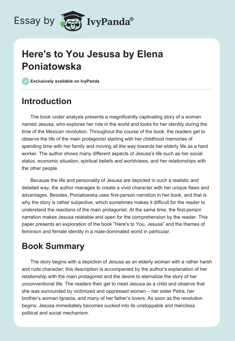 "Here's to You Jesusa" by Elena Poniatowska. Page 1
