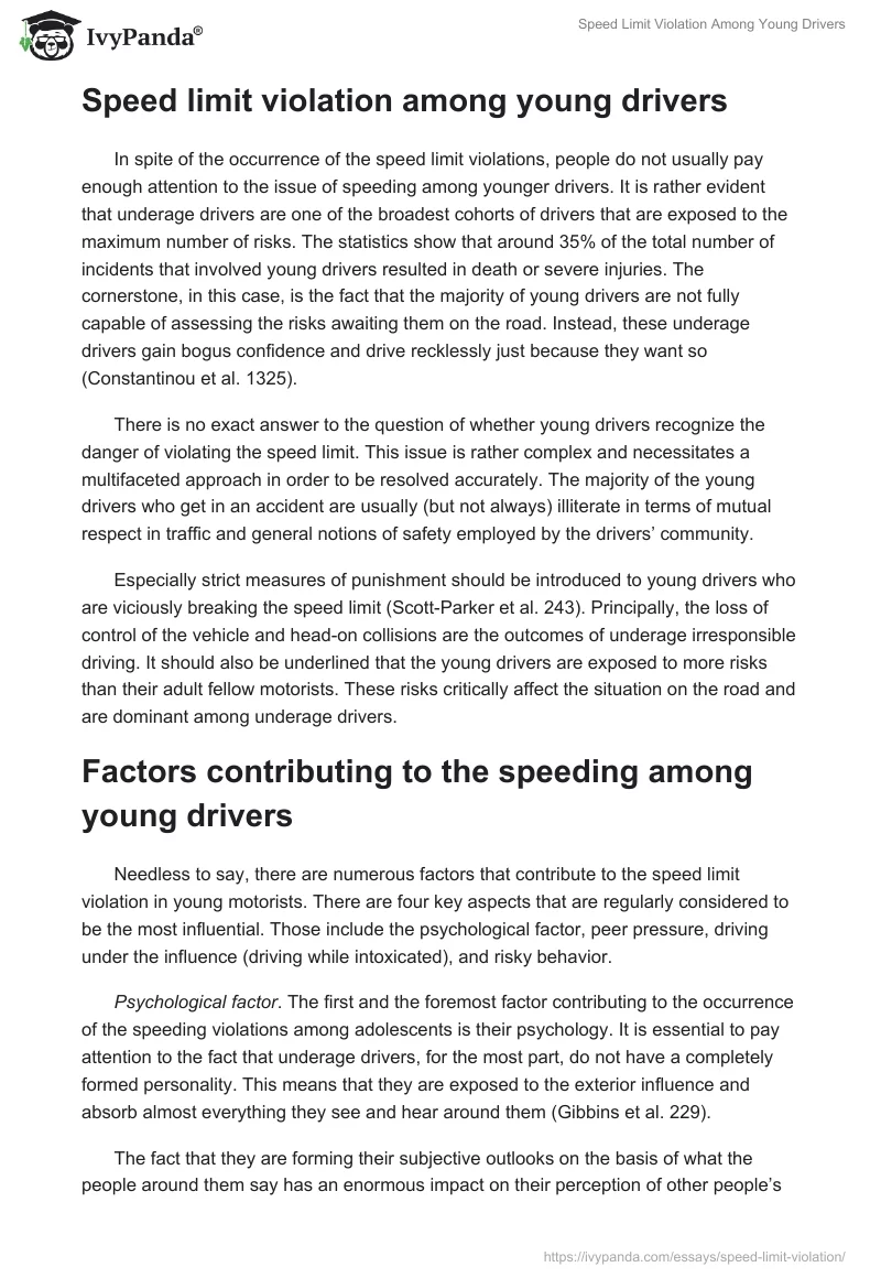 Speed Limit Violation Among Young Drivers. Page 2