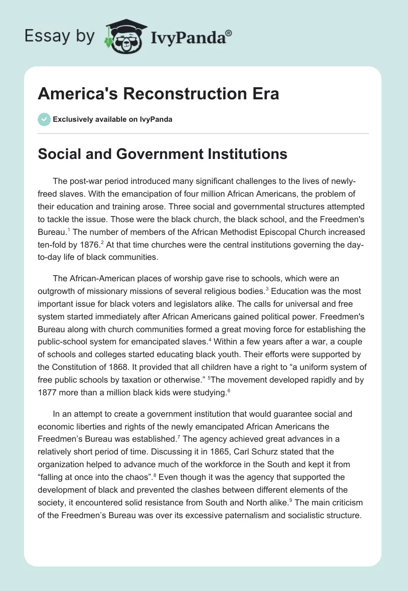 America's Reconstruction Era. Page 1