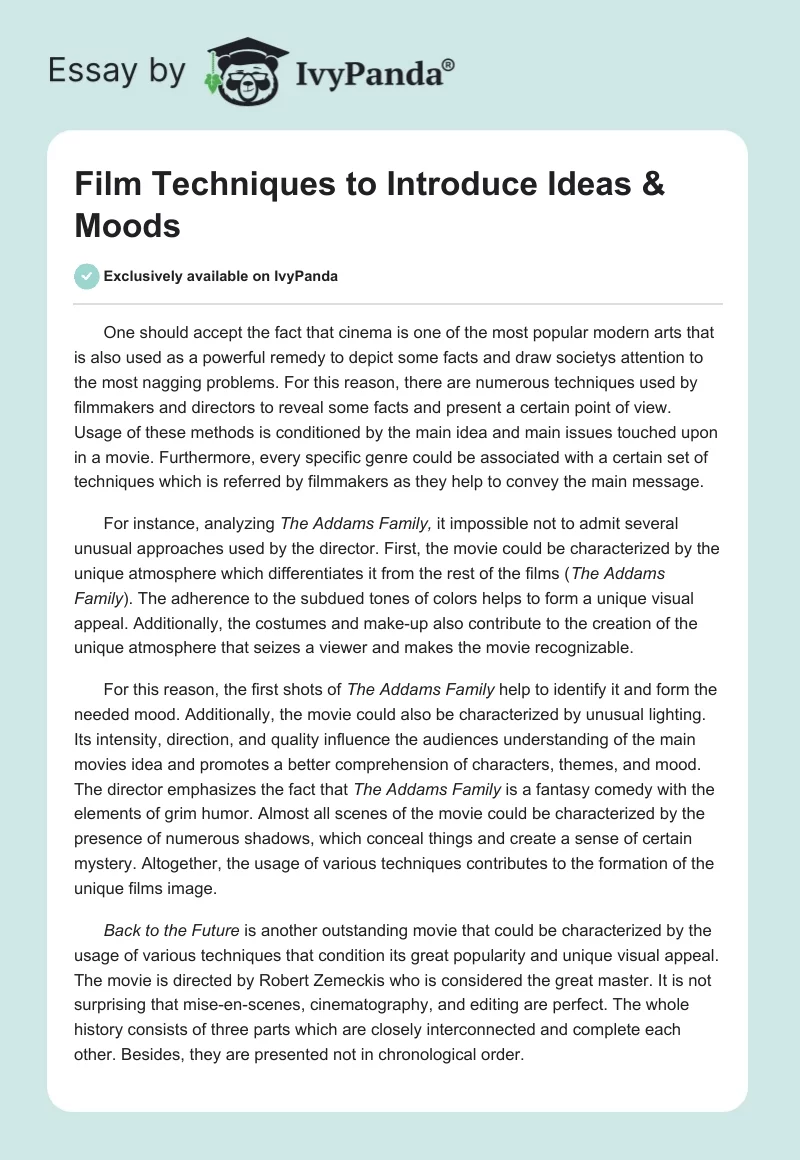 Film Techniques to Introduce Ideas & Moods. Page 1