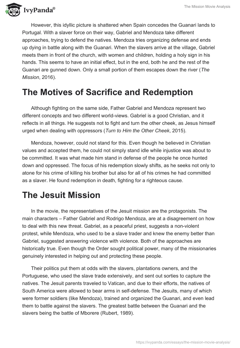 "The Mission" Movie Analysis. Page 2