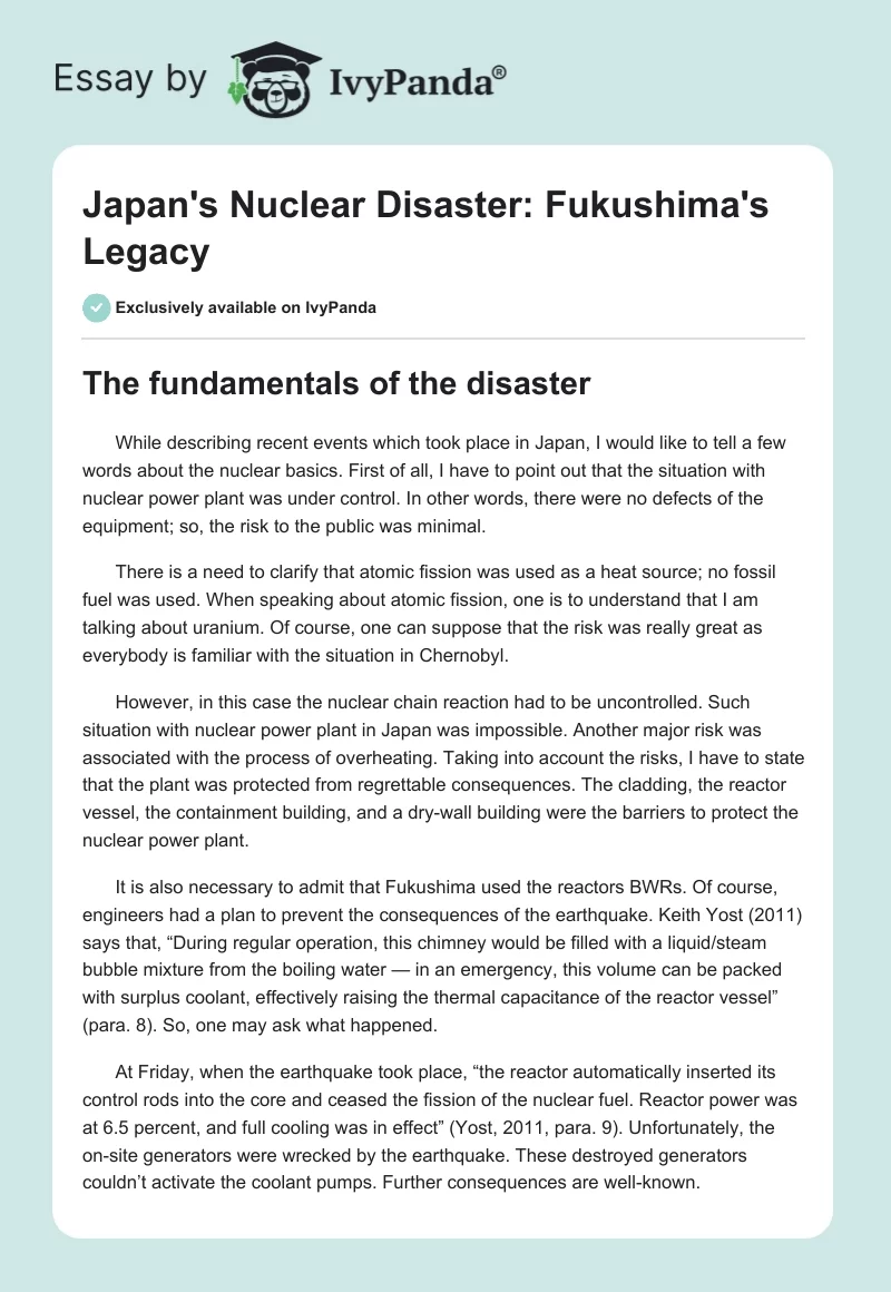 Japan's Nuclear Disaster: Fukushima's Legacy. Page 1