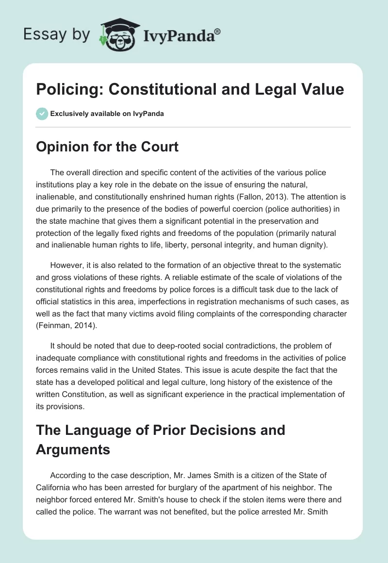 Policing: Constitutional and Legal Value. Page 1