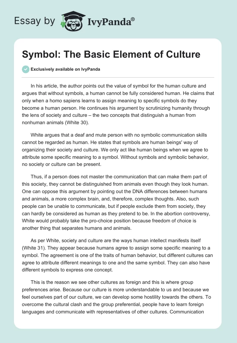 Symbol: The Basic Element of Culture. Page 1