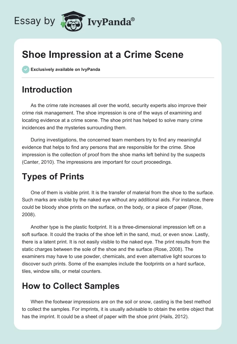 Shoe Impression at a Crime Scene. Page 1