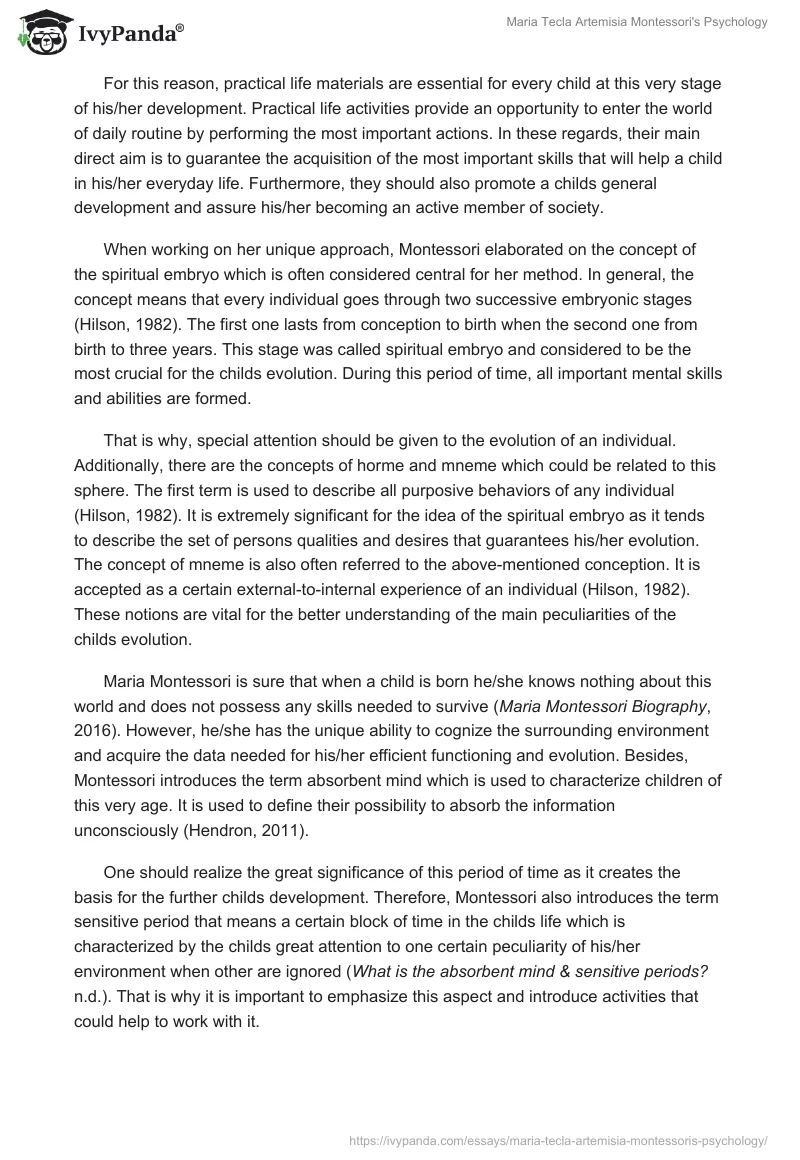 Maria Tecla Artemisia Montessori's Psychology. Page 3