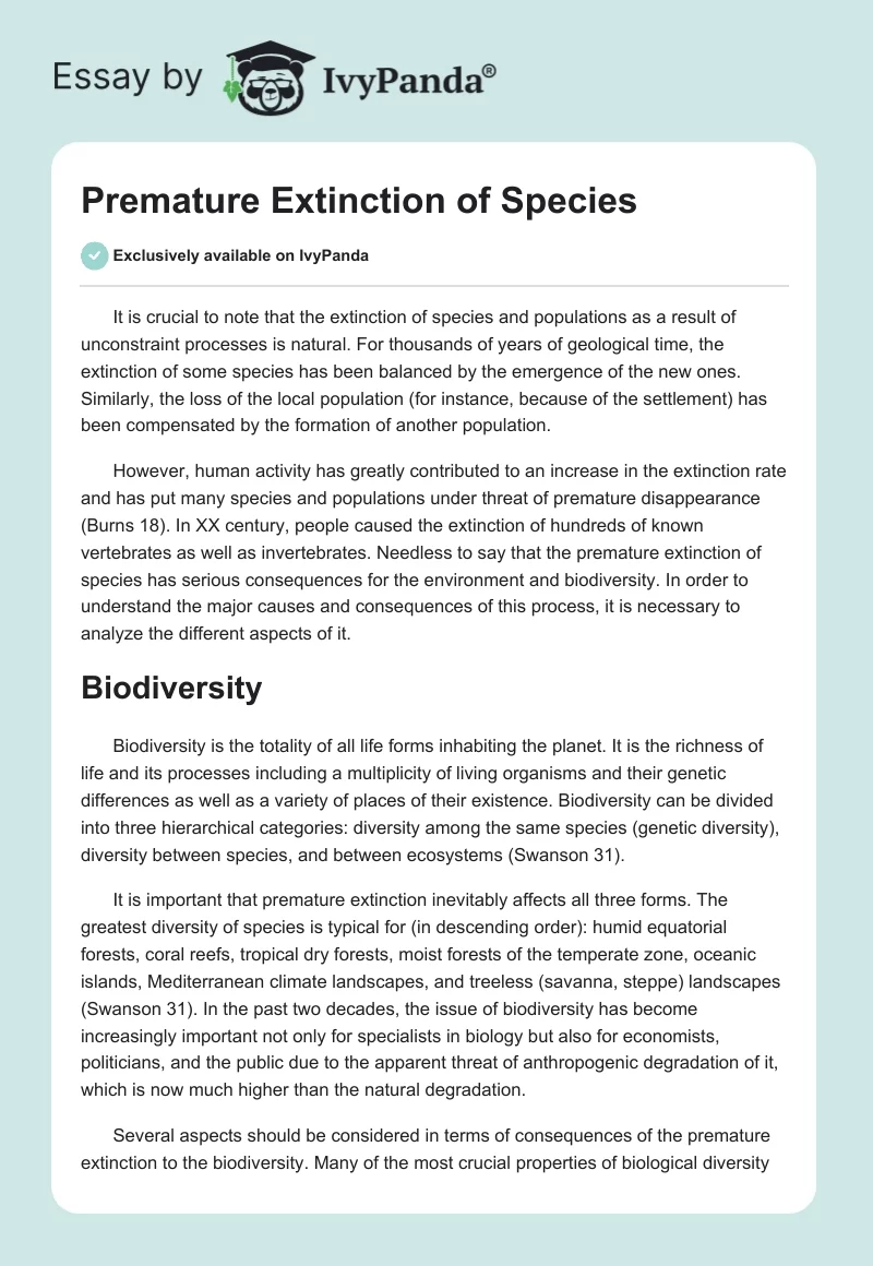 Premature Extinction of Species. Page 1